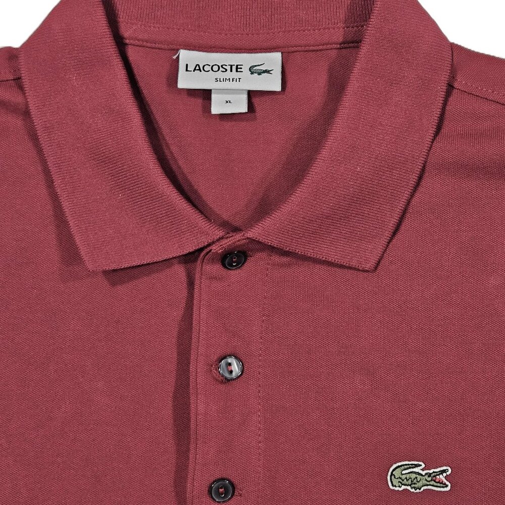 Lacoste Slim Fit Polo Shirt XL Burgundy Cotton Crocodile Logo - Picture 2 of 7